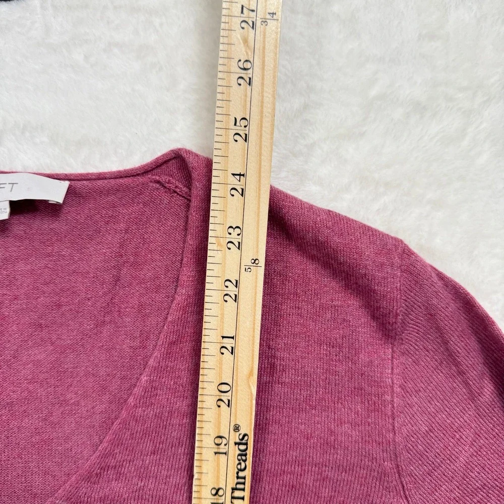 LOFT Sweater Womens XL Pink V-Neck Long Sleeve Fine Knit Ribbed Hem Casual Berry